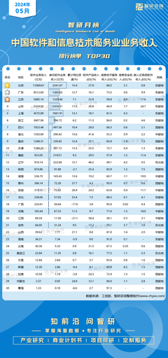 2024年5月中國軟件與信息技術服務業收入榜單揭曉，北京單月收入突破兩千億元大關